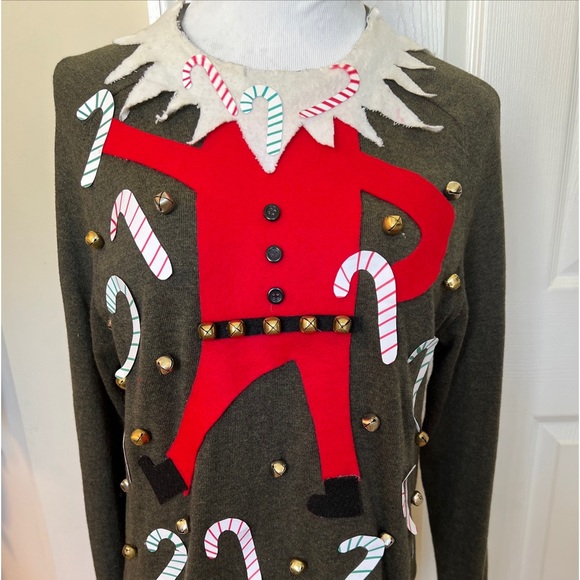 Goodfellow & Co Sweaters - GOODFELLOW Ugly Christmas sweater ELF, candy canes & Bells Sz S